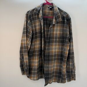 Eddie Bauer Men's Plaid Flannel Shirt in Gray and Brown